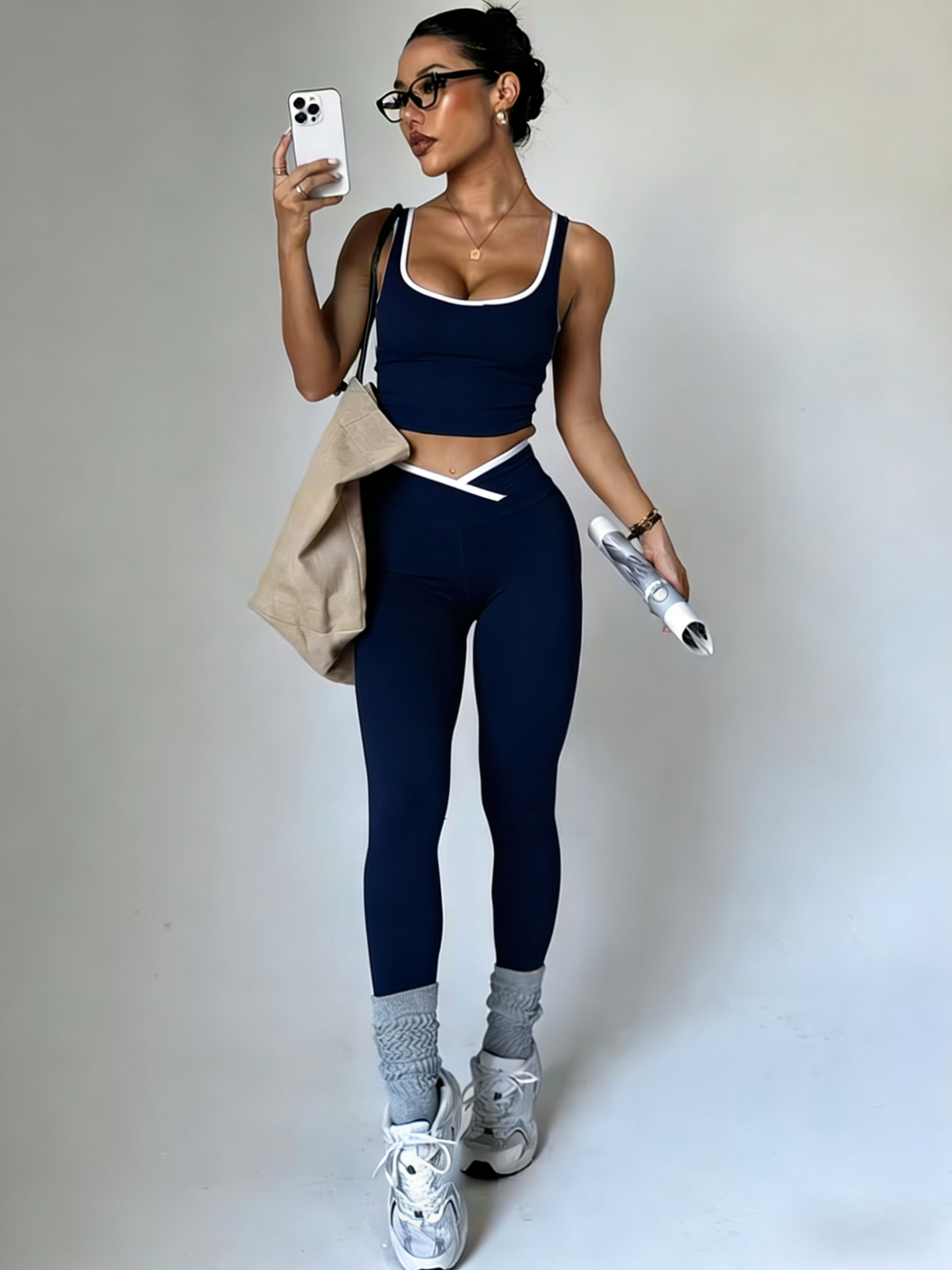 2Pcs Workout Set Sleeveless Bra Yoga Suit Crop Tank Top and High Waist Leggings